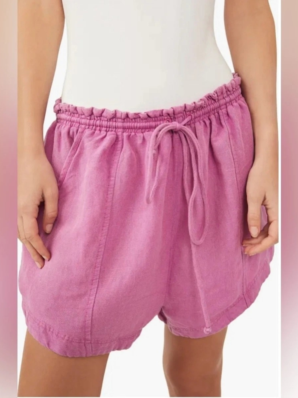 Free People Purple Shorts Drawstring Linen-Blend Lightweight Women Small Relaxed